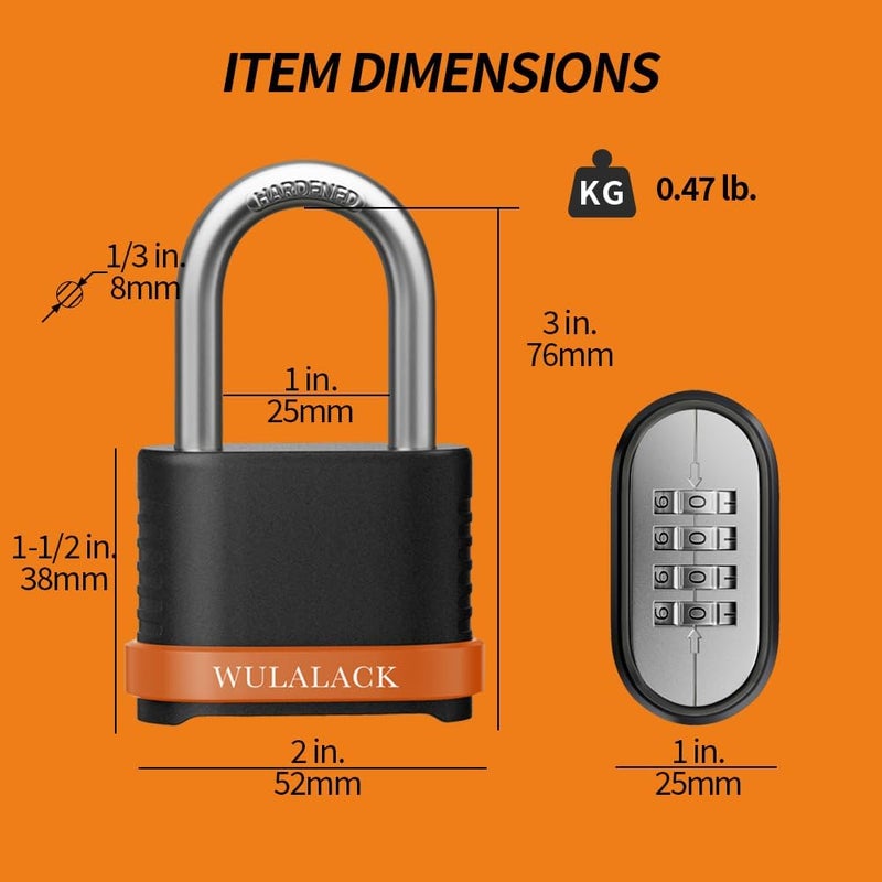 WULALACK Heavy Duty Outdoor Combination Lock with 1-1/2-Inch-Long Shackle, Weatherproof Combo Lock for Gate，Fence，Shed - Image 2